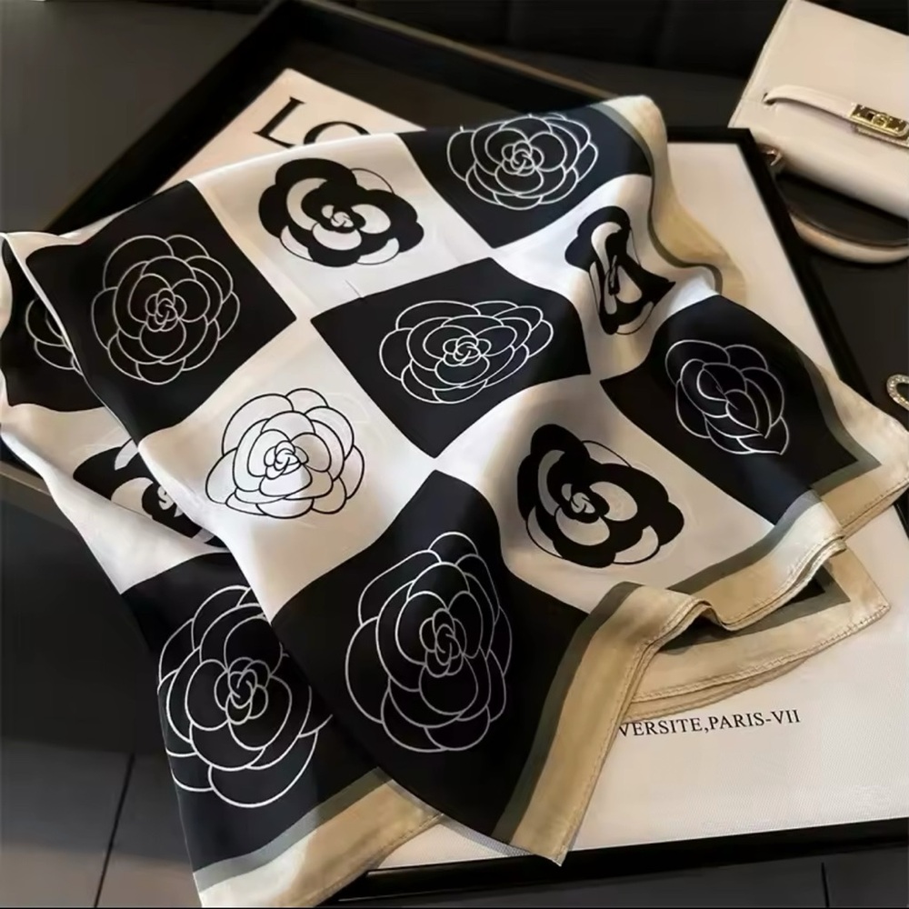 Elegant Black and White Floral Scarf